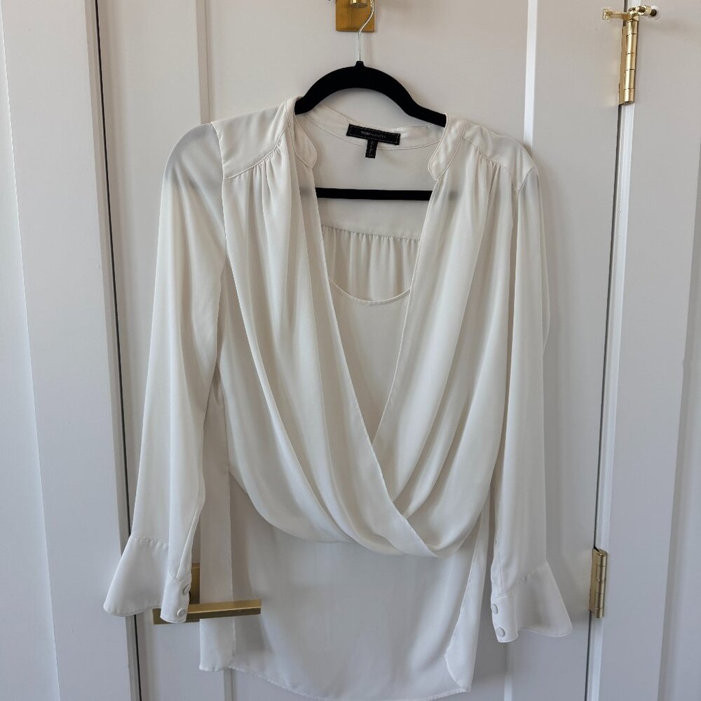 BCBGMAXAZRIA White Draped Blouse XS